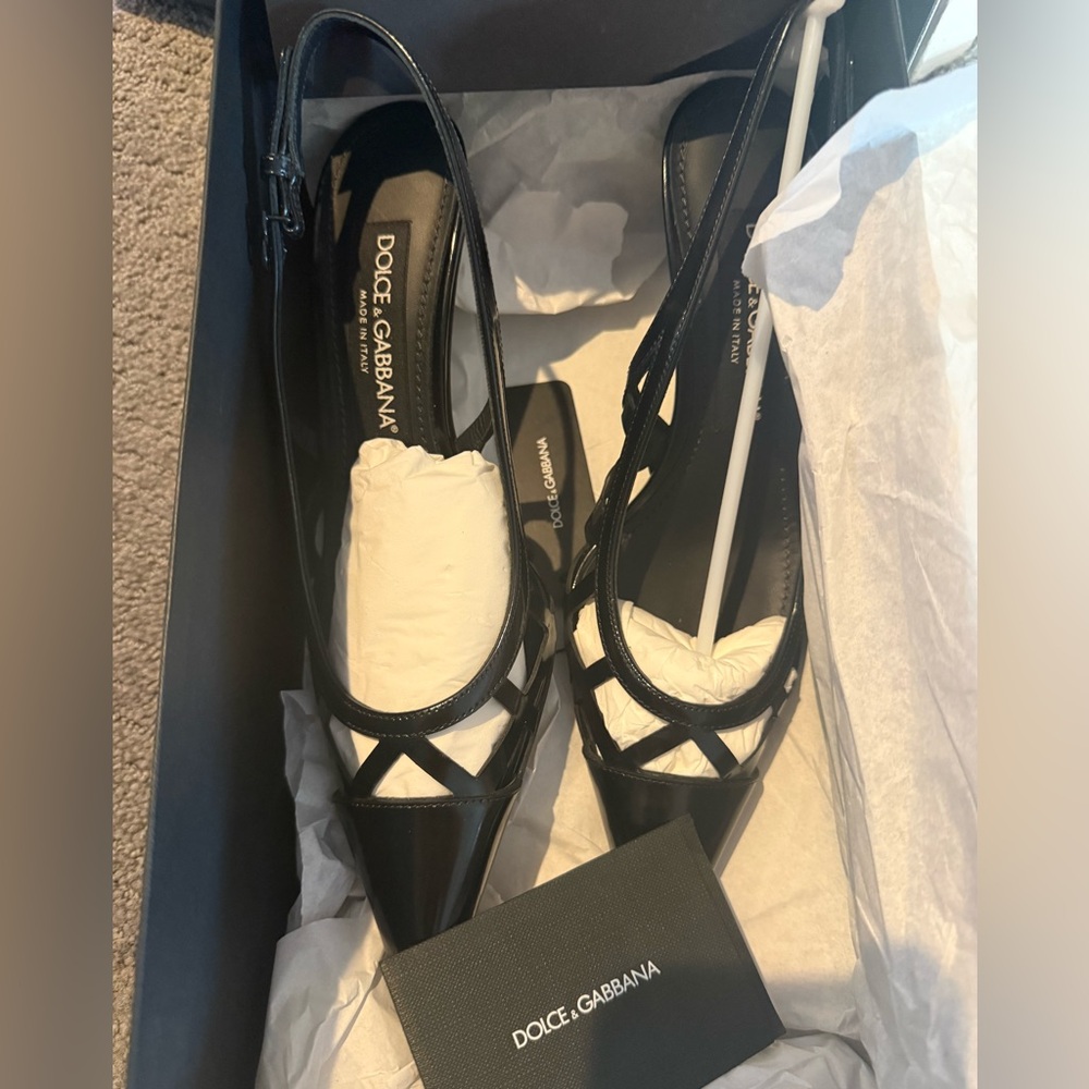 Dolce & Gabbana Lollo Slingback Pumps Black Leather Size 36 NIB - Picture 8 of 14